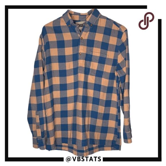 Chubbies Men's Check Tents Relaxation Button Down Shirt Blue Orange Size Medium - Picture 1 of 5